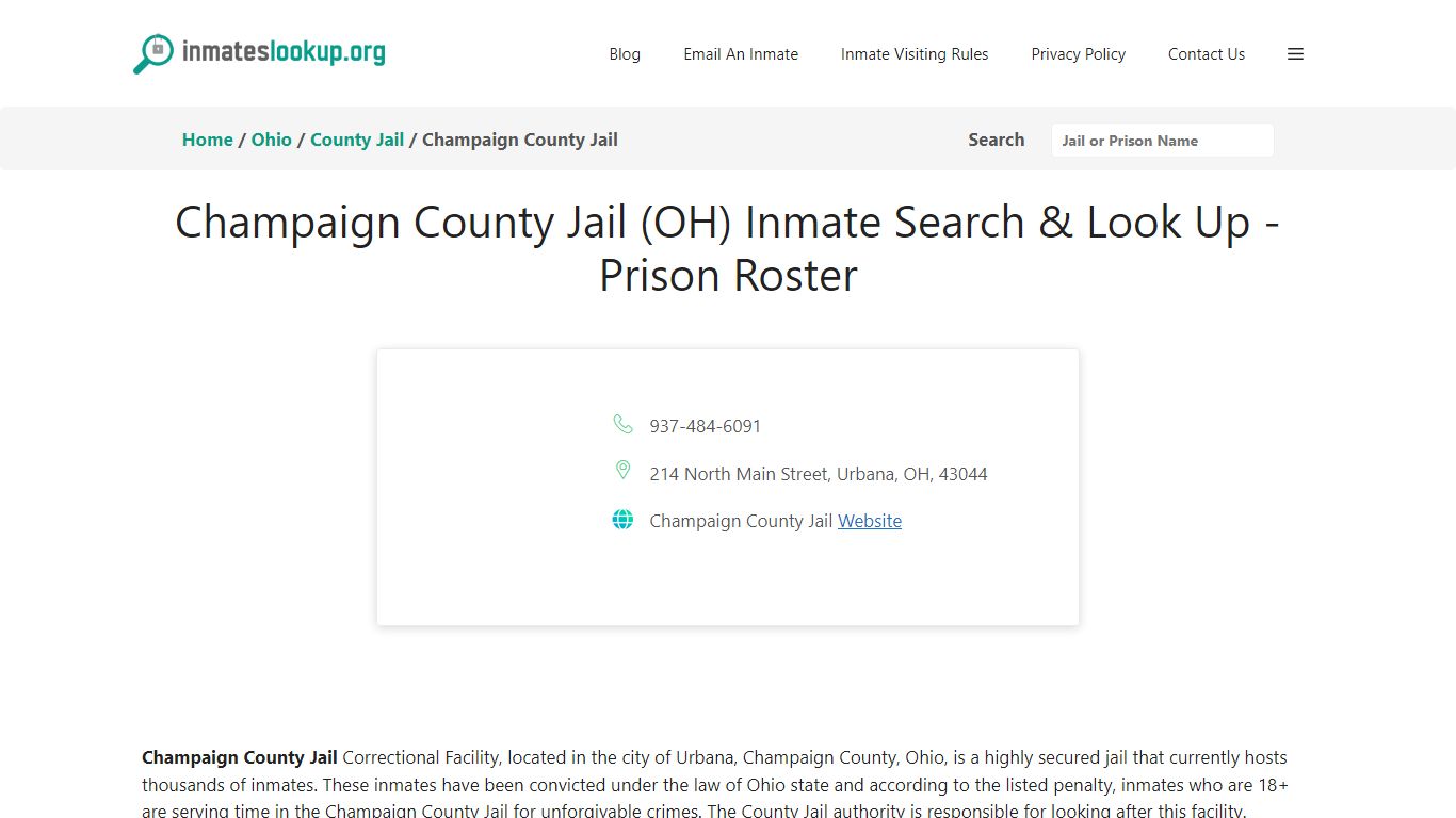 Champaign County Jail (OH) Inmate Search & Look Up - Prison Roster
